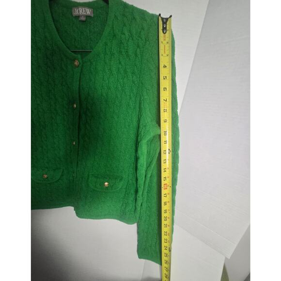 J Crew Odette Cable Knit Sweater Lady Jacket Sz Medium Cotton Blend Kelly Green - Picture 12 of 14